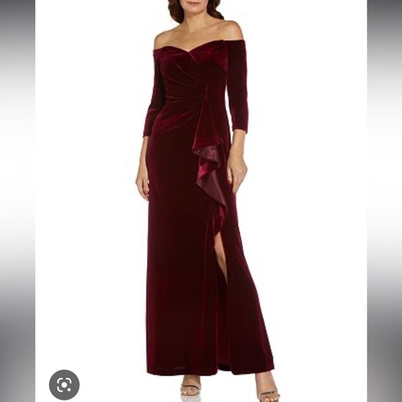 Adrianna Papell Dresses & Skirts - Adrianna Papell Womens Velvet Long Evening Dress Burgundy SIZE 8 NEVER WORN